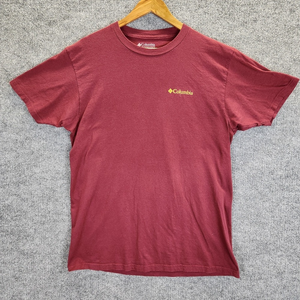 Columbia T-Shirt Men's Large Red Maroon Burgundy Logo Graphic Short Sleeve